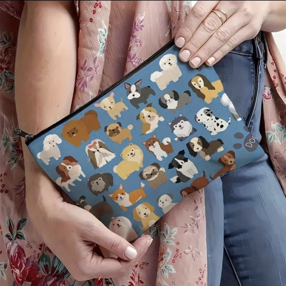 Charming Dog Pattern Cosmetic Bag - Blue - Picture 3 of 4